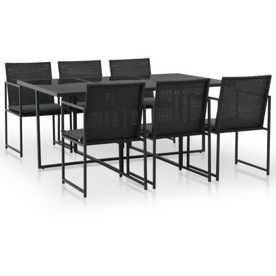 vidaXL Mobilier à dîner de jardin 7pcs et coussins Résine tressée Noir