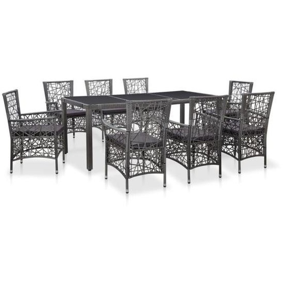 vidaXL Mobilier à dîner dextérieur 9 pcs Résine tressée Gris