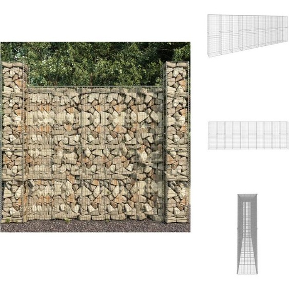 vidaXL Mur de gabions avec couverture Acier galvanisé 600 x 50 x 200 cm - Panneaux de clôture