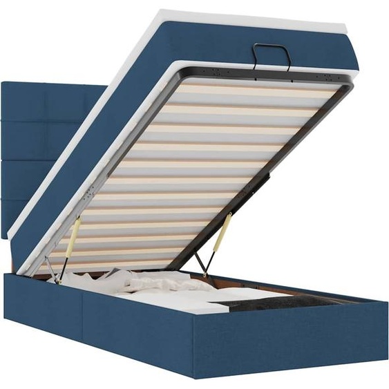 vidaXL Ottoman-lit avec matelas & LEDs Bleu 90x190 cm Tissu