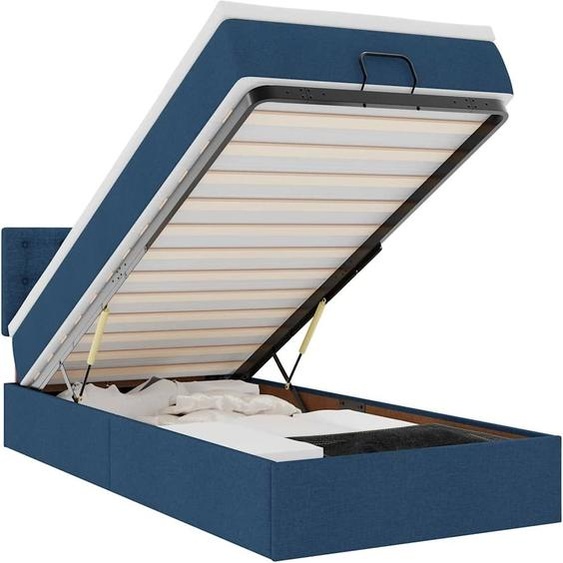 vidaXL Ottoman-lit avec matelas & LEDs Bleu 90x190 cm Tissu