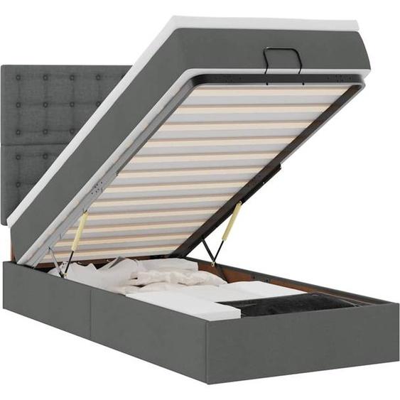 vidaXL Ottomane Lit avec matelas & LEDs gris foncé 90x200 cm Tissu