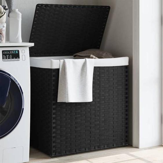vidaXL Panier à linge avec 2 sections noir 53x35x57 cm résine tressée 372037