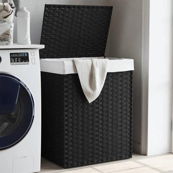 vidaXL Panier à linge avec couvercle noir 46x33x60 cm résine tressée 372032