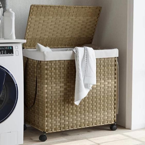 vidaXL Panier à linge avec roulettes 60x35x60,5 cm résine tressée 372039