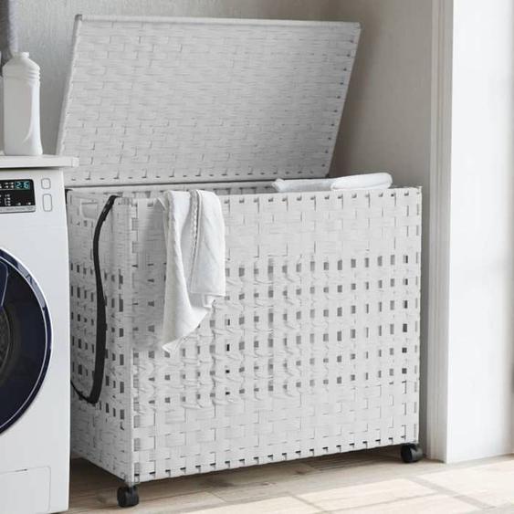 vidaXL Panier à linge avec roulettes blanc 66x35x60 cm résine tressée 372048