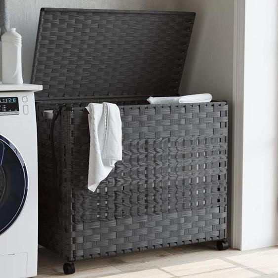 vidaXL Panier à linge avec roulettes gris 66x35x60 cm résine tressée 372046