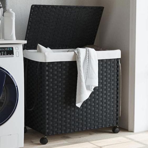 vidaXL Panier à linge avec roulettes noir 60x35x60,5 cm résine tressée 372042