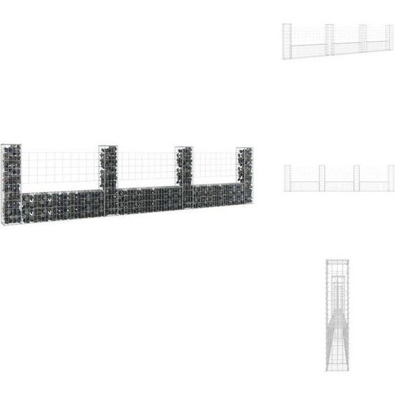 vidaXL Panier de gabion en forme de U avec 4 colonnes en fer 380x20x100 cm - panneaux de clôture