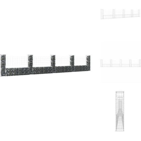 vidaXL Panier de gabion en forme de U avec 5 colonnes en fer 500x20x100 cm - panneaux de clôture