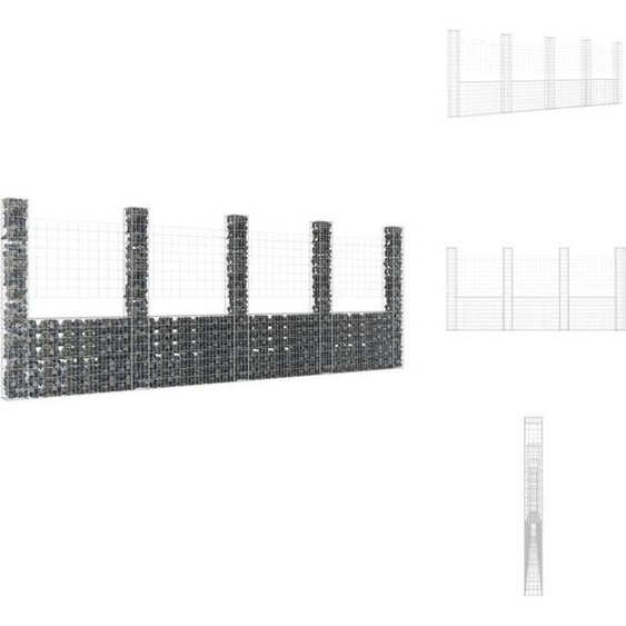 vidaXL Panier de gabion en forme de U avec 5 colonnes en fer 500x20x200 cm - panneaux de clôture