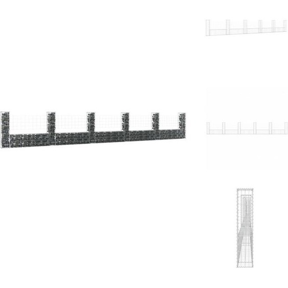 vidaXL Panier de gabion en forme de U avec 6 colonnes en fer 620x20x100 cm - panneaux de clôture