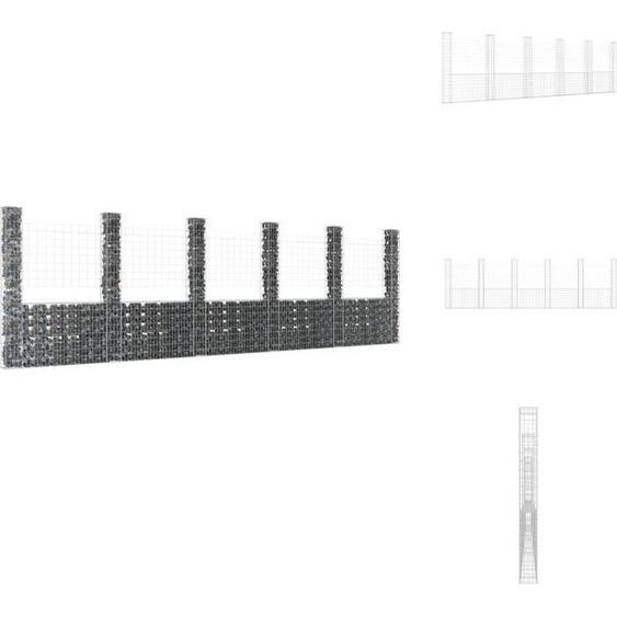 vidaXL Panier de gabion en forme de U avec 6 colonnes en fer 620x20x200 cm - panneaux de clôture