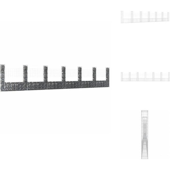 vidaXL Panier de gabion en forme de U avec 7 colonnes en fer 740x20x150 cm - panneaux de clôture