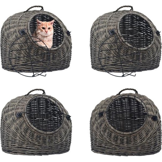 vidaXL Panier de transport pour chats Gris 45x35x35 cm Osier naturel - Transporteur pour chats - Caisse de transport pour chats - Caisses de transport pour chats