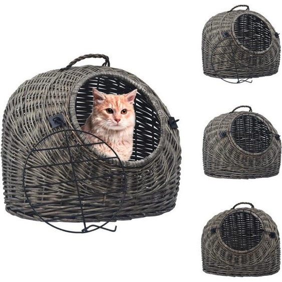 vidaXL Panier de transport pour chats Gris 50x42x40 cm Osier naturel - Caisses et sacs de transport