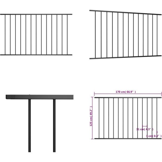 vidaXL Panneau de clôture Acier revêtu par poudre 1,7 x 1,25 m Noir - Panneau de clôture - Panneaux de clôture - Clôtures de jardin