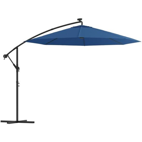 vidaXL Parapluie avec éclairage LED et mât en acier 300 cm bleu azur