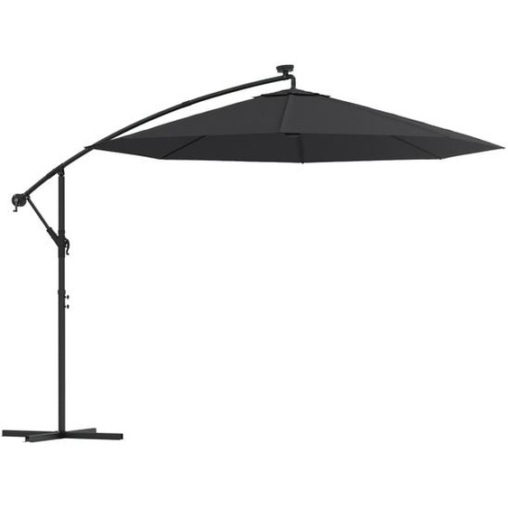 vidaXL Parapluie avec éclairage LED et mât en acier 300 cm noir