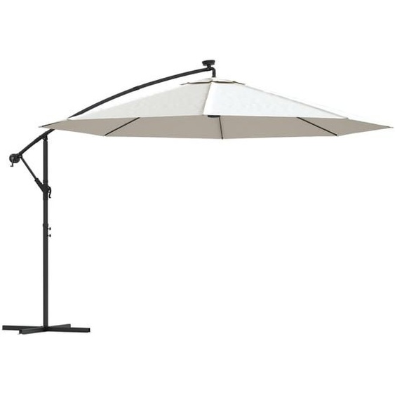 vidaXL Parapluie avec éclairage LED et mât métallique 350 cm blanc sable