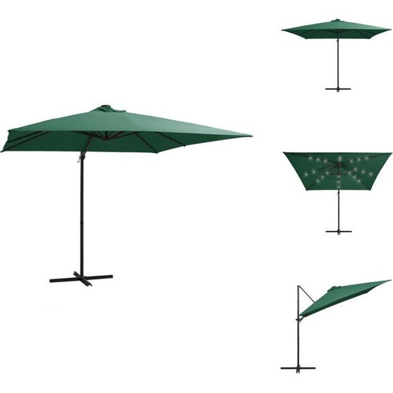 vidaXL Parasol ampli avec lampes LED et mât en acier 250 x 250 cm Vert - Parasols & Protection solaire