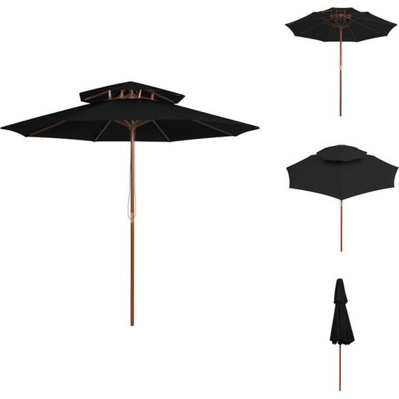 vidaXL Parasol avec double toit et mât en bois Noir 270 cm - Parasols & Protection solaire