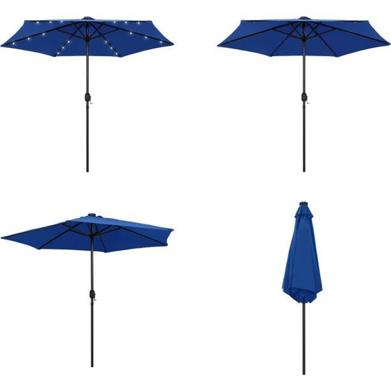 vidaXL Parasol avec lampes LED & mât en aluminium 270 cm Bleu Azur - Parasol - Parasol - Parasols