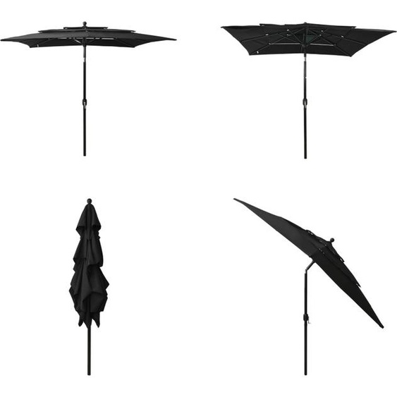 vidaXL Parasol avec mât en aluminium 3 couches noir 2,5x2,5 m - Parasol - Parasol de jardin - Parasols de jardin