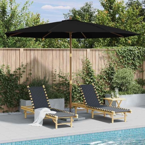 vidaXL Parasol avec mât en bois 350 cm noir