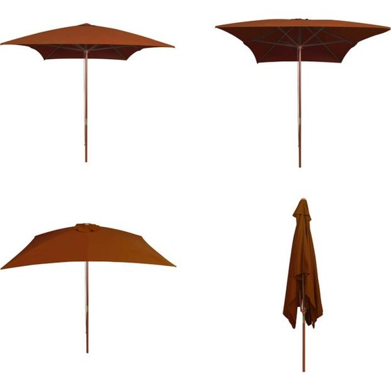 vidaXL Parasol avec mât en bois Terracotta Rouge 200x300 cm - Parasol - Parasol en bois - Parasol en bois