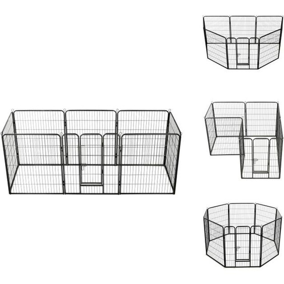 vidaXL Parc pour chiens 8 panneaux acier 80 x 100 cm Noir - Chenils & parcs pour chiens