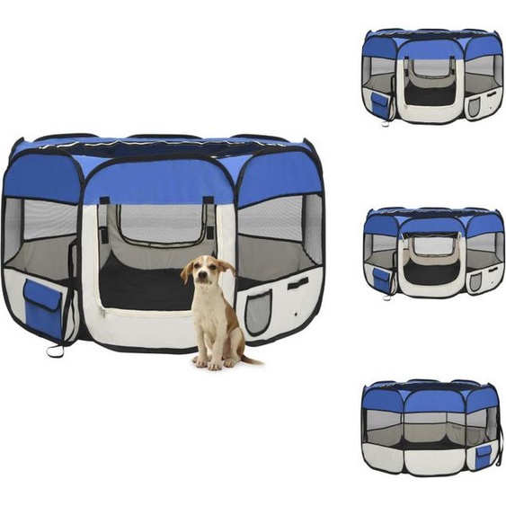 vidaXL Parc pour chiots pliable avec sac de transport bleu 110x110x58 cm - Chenils et parcs pour chiens
