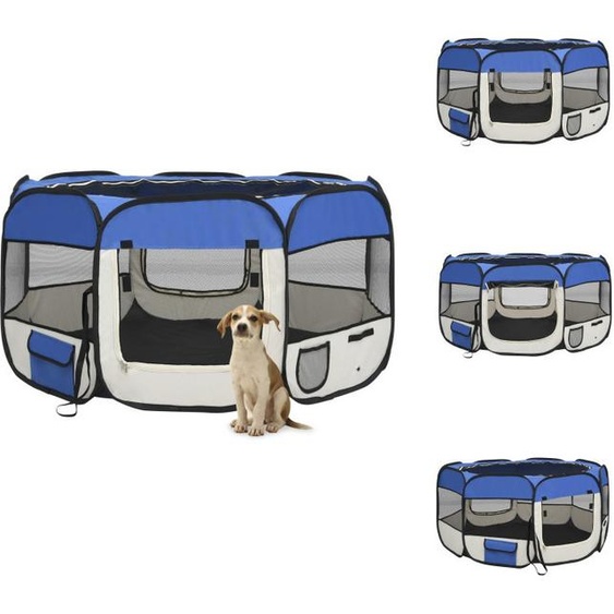 vidaXL Parc pour chiots pliable avec sac de transport Bleu 125x125x61 cm - Chenils et parcs pour chiens