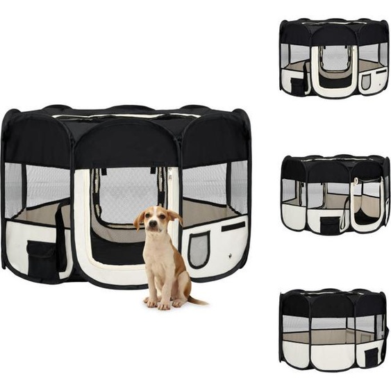 vidaXL Parc pour chiots pliable avec sac de transport Noir 110x110x58 cm - Chenils & parcs pour chiens