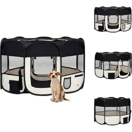 vidaXL Parc pour chiots pliable avec sac de transport noir 125x125x61 cm - Chenils & parcs pour chiens