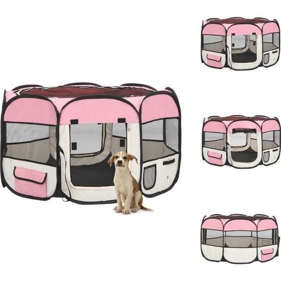 vidaXL Parc pour chiots pliable avec sac de transport rose 110x110x58 cm - Chenils et parcs pour chiens