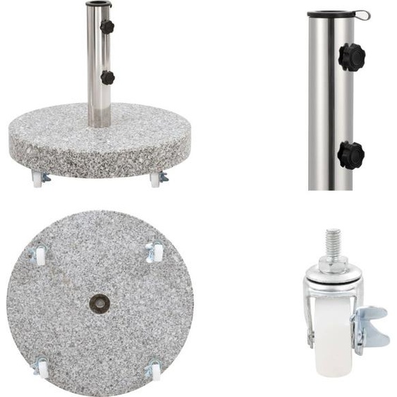 vidaXL Pied de parasol granit 30 kg rond gris - Pied de parasol - Pied de parasol de jardin - Pied de parasol - Support de parasol