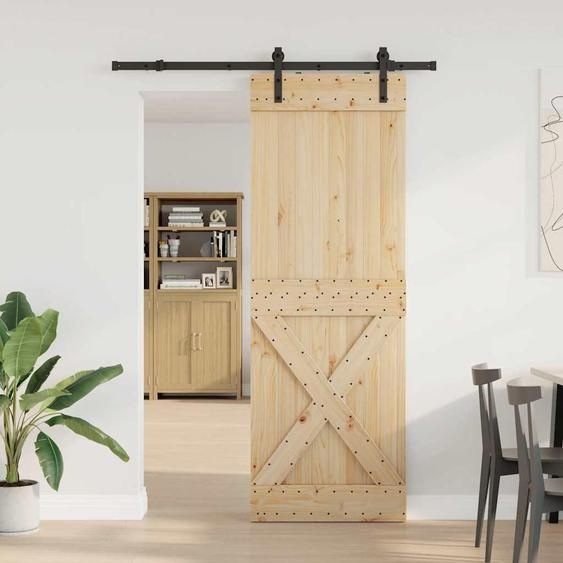 vidaXL Porte coulissante avec ferrure 80x210 cm Pin massif