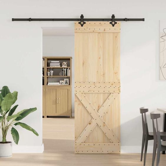 vidaXL Porte coulissante avec ferrure 80x210 cm Pin massif