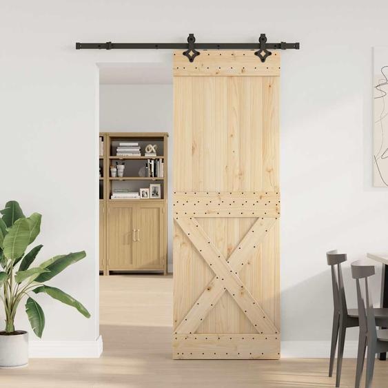 vidaXL Porte coulissante avec ferrure 80x210 cm Pin massif