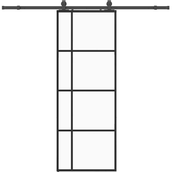 vidaXL Porte coulissante avec ferrure noire 76x205 cm verre ESG