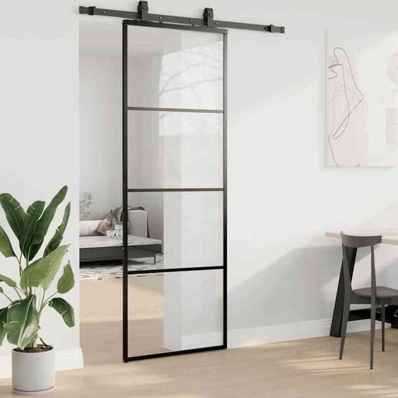 vidaXL Porte coulissante avec ferrure noire 76x205 cm verre ESG