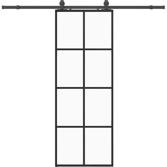 vidaXL Porte coulissante avec ferrure noire 76x205 cm verre ESG