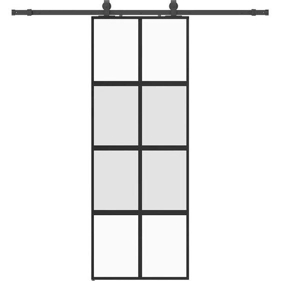 vidaXL Porte coulissante avec ferrure noire 76x205 cm verre trempé
