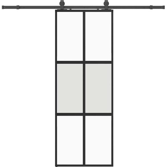 vidaXL Porte coulissante avec ferrure noire 76x205 cm verre trempé