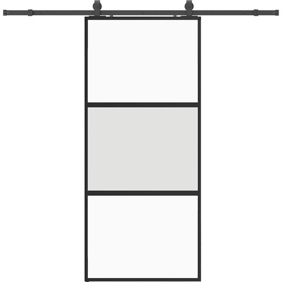 vidaXL Porte coulissante avec ferrure noire 90x205 cm verre trempé