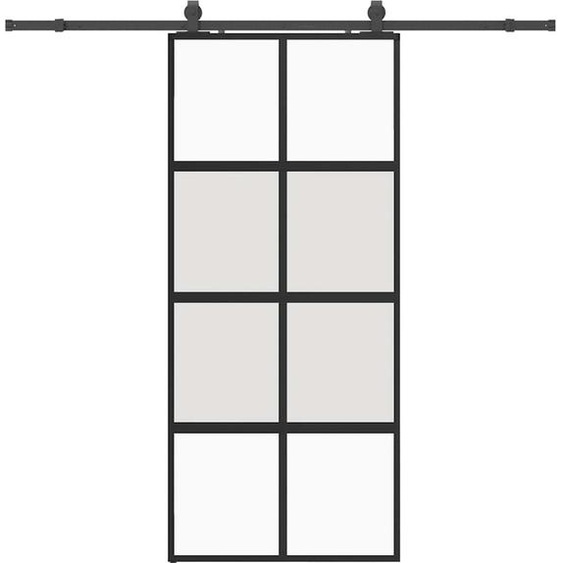vidaXL Porte coulissante avec ferrure noire 90x205 cm verre trempé