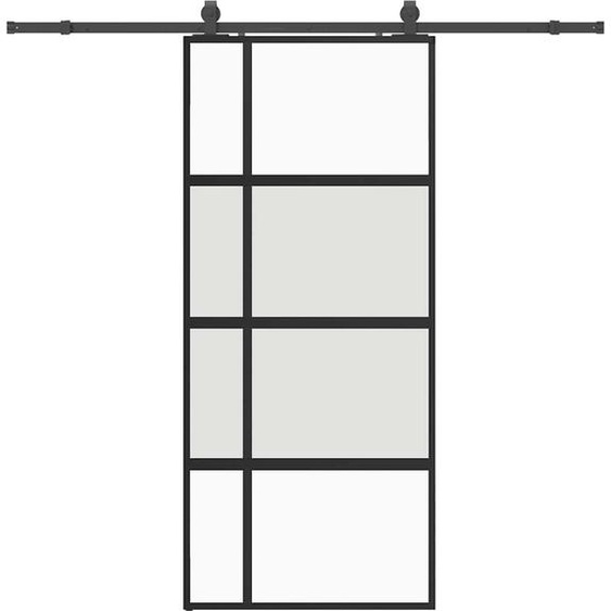 vidaXL Porte coulissante avec ferrure noire 90x205 cm verre trempé