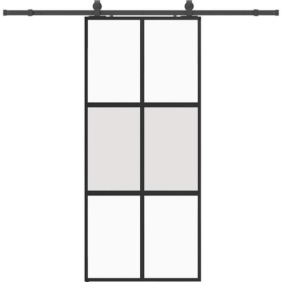 vidaXL Porte coulissante avec ferrure noire 90x205 cm verre trempé