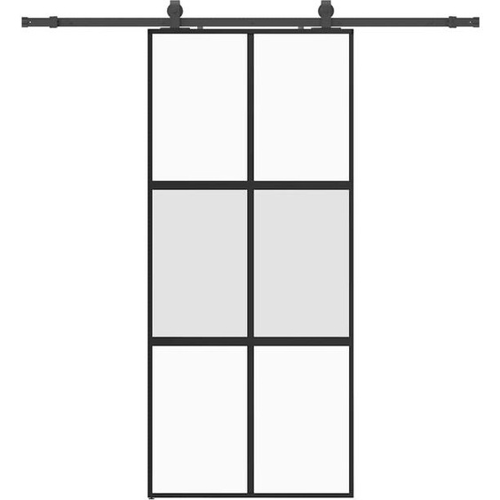 vidaXL Porte coulissante avec ferrure noire 90x205 cm verre trempé
